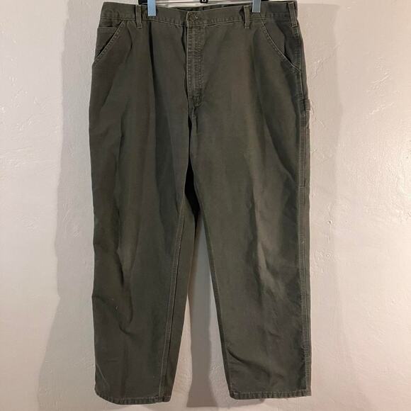 Vintage Y2K Carhartt Canvas Green Carpenter Pants B11 MOS‎ - Picture 1 of 7